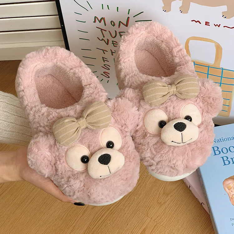 棉拖鞋女2025年秋冬季可爱小熊外穿厚底居家防滑包跟加绒保暖棉拖
