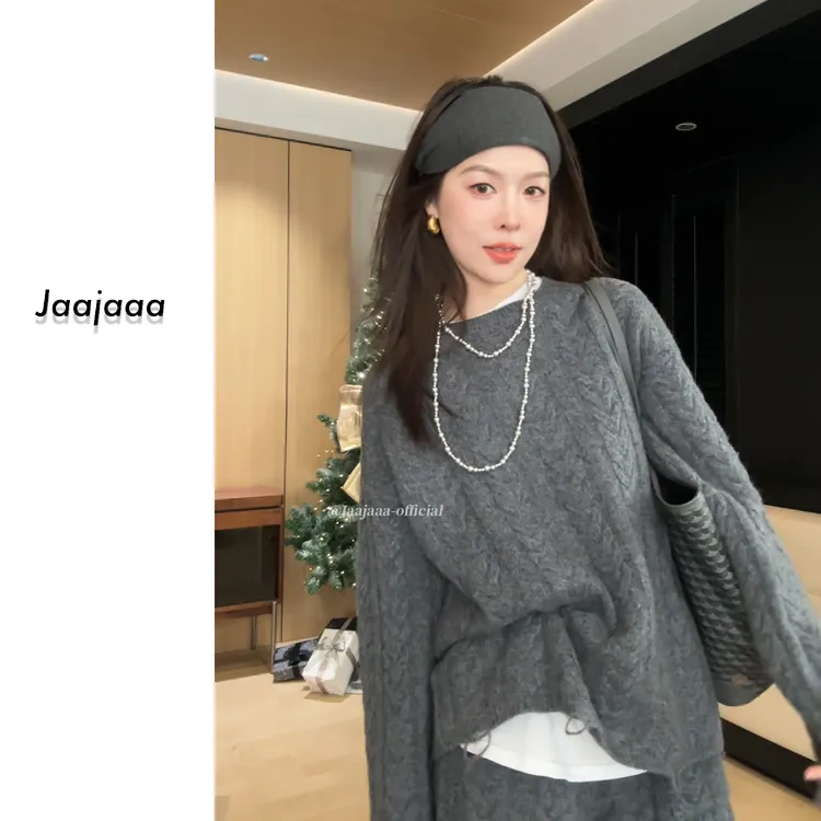 Jaajaaa泛舟行川  小众简约气质通勤慵懒风全羊毛针织套装/AXCA