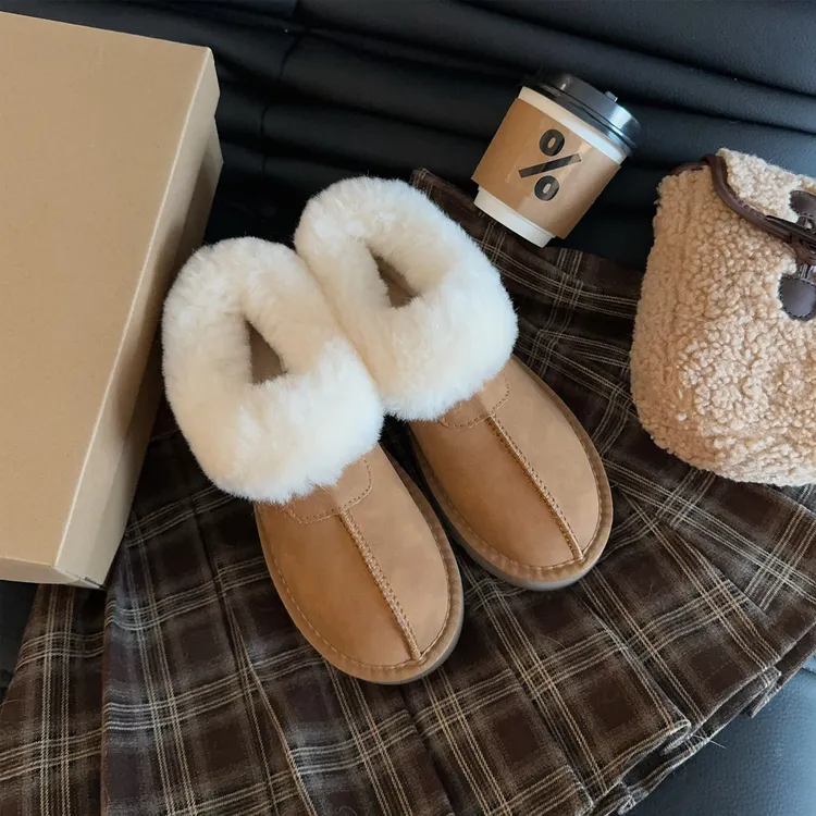 防水低跟厚底冬季低帮保暖时尚雪地靴女鞋一脚蹬雪地靴外穿厚底