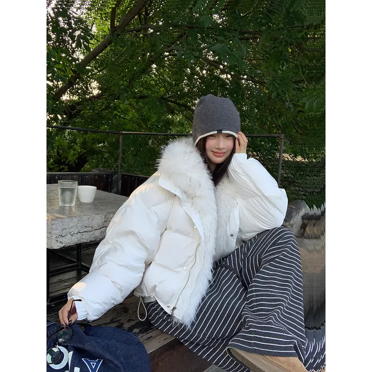 【白鸽手册】冬季韩式小众拼接毛毛领宽松休闲羽绒服253K3476     