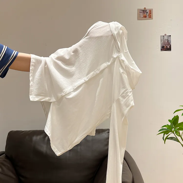 休闲甜辣妹白色V领冰丝防晒长袖开衫女2025秋季新款微透薄款上衣