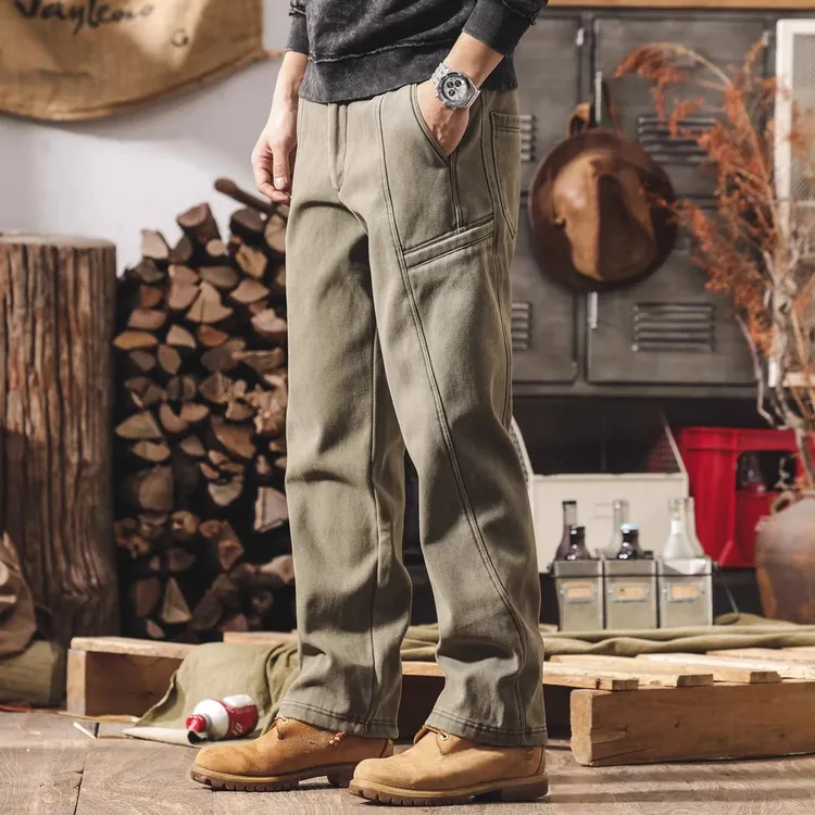 美式复古重磅工装裤子男款加绒加厚冬季男士裤子直筒宽松休闲长裤