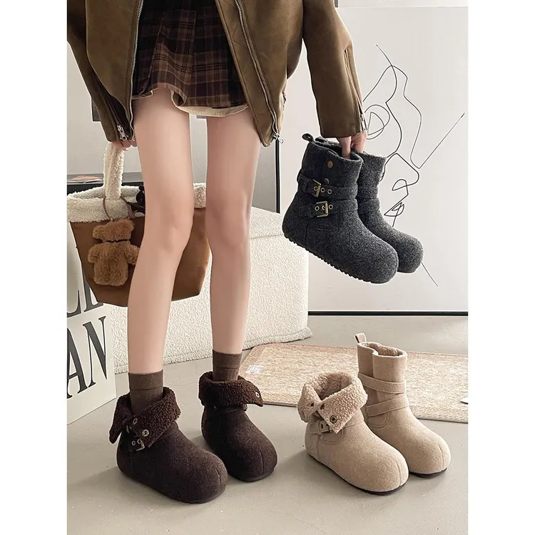 【万达撤柜】内增高厚底勃肯鞋雪地靴女2025冬季新款毛毛半拖雪地靴