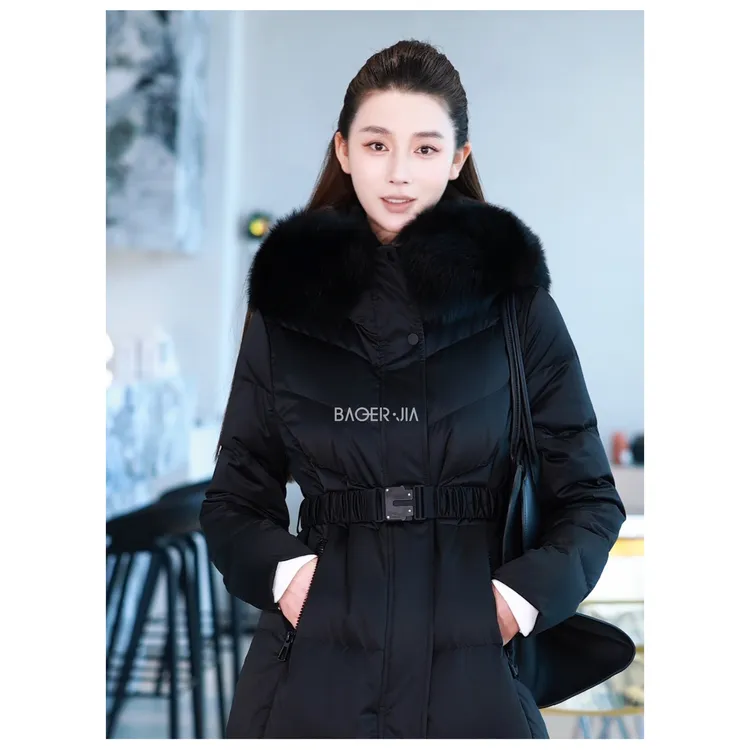 36-宝儿家含幂BH35225410冬季款蓬松御寒保暖白鹅绒长款连帽外套