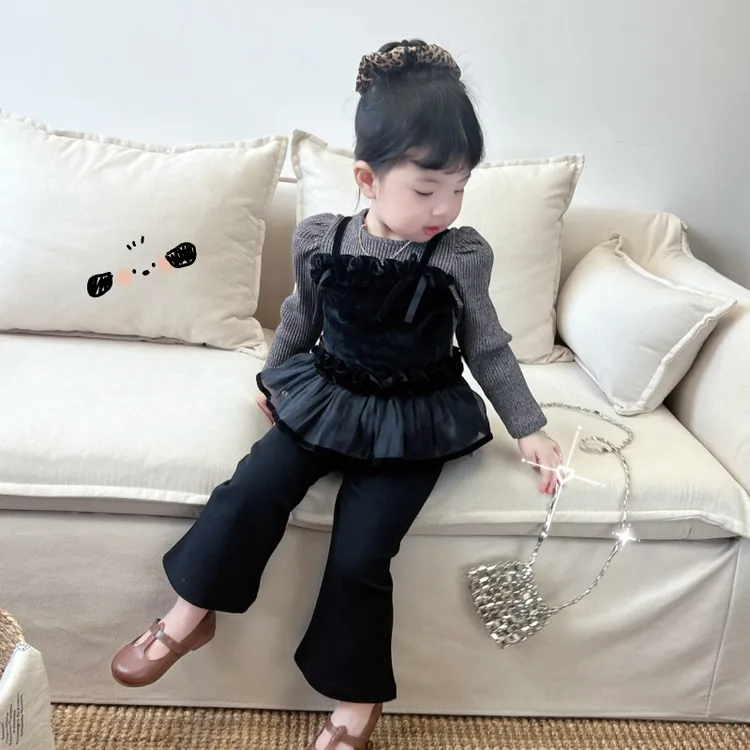 【鱼子酱】Q25246T假两件拼纱T中小童女童童装