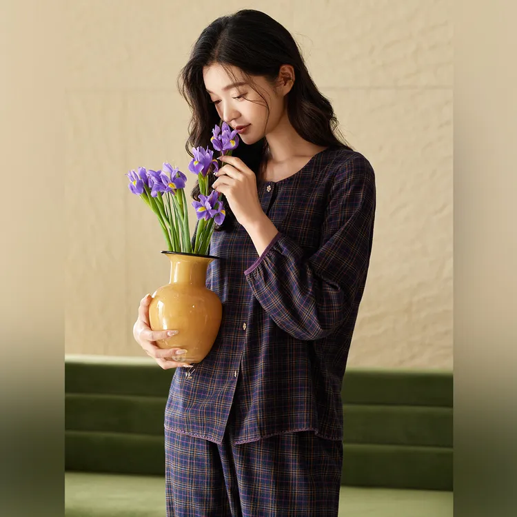 【棉】秋季睡衣女款纯棉梭织圆领长袖长裤高级感家居服女