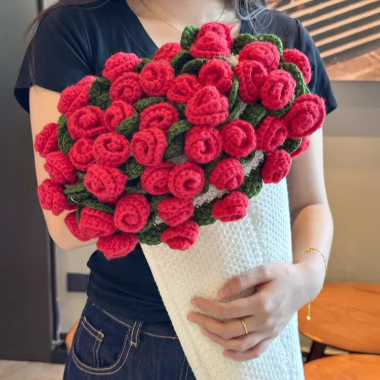 新款玫瑰花束毯子成品diy9手工编织花朵盖毯七夕情人节送女友礼物