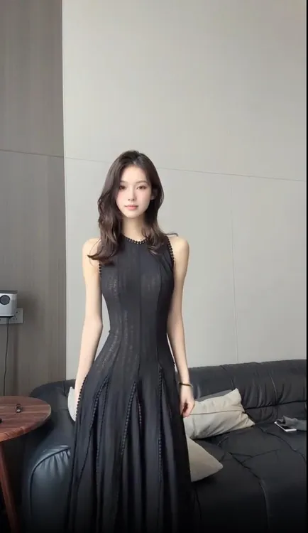 法式重工蕾丝拼接款花边弹力A摆连衣裙女收腰修身气质名媛长裙子