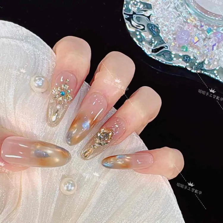 【海盐琥珀】纯手工穿戴甲美甲贴片可拆卸指甲贴片10片装