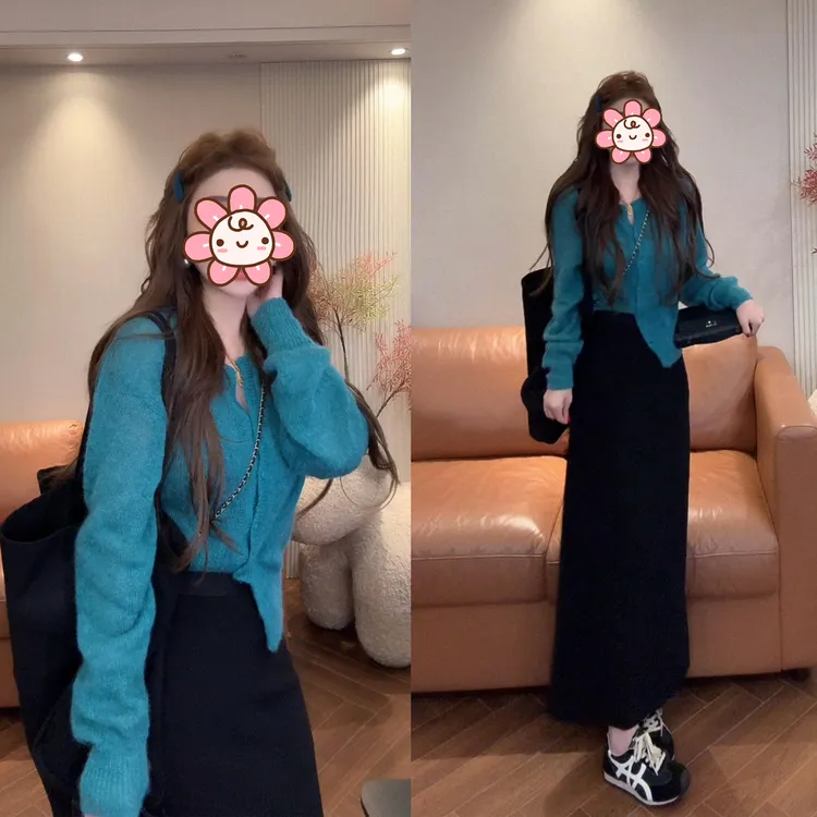 老钱风松弛感女装贵气套装2025秋季新款韩系温柔风针织开衫半身裙
