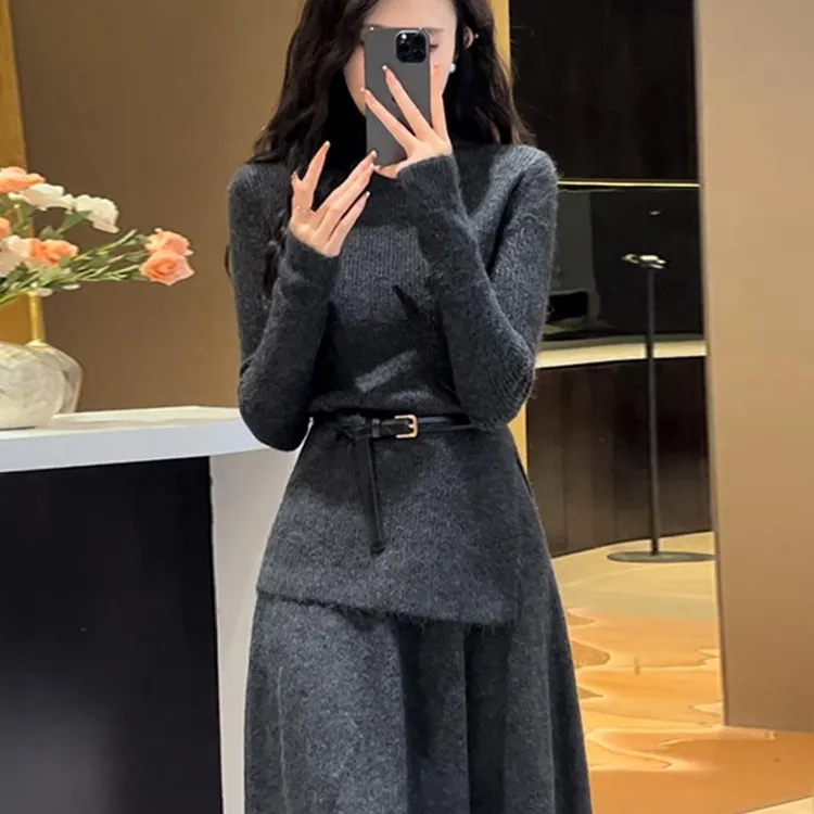 秋冬季韩系穿搭一整套针织毛衣连衣裙子女新款感套装长裙mm