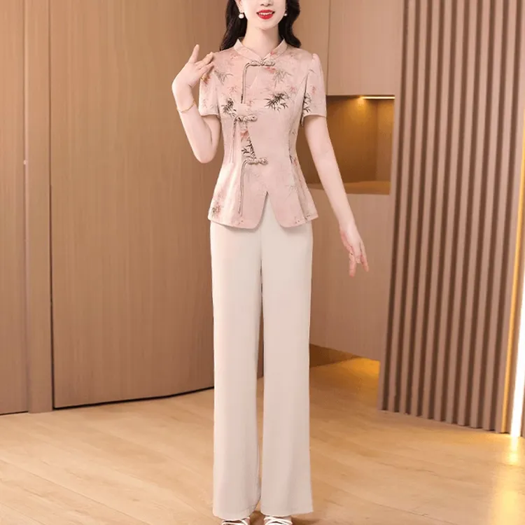 国风冰丝套装女装夏季贵夫人品牌时尚妈妈洋气阔太太两件套高级感