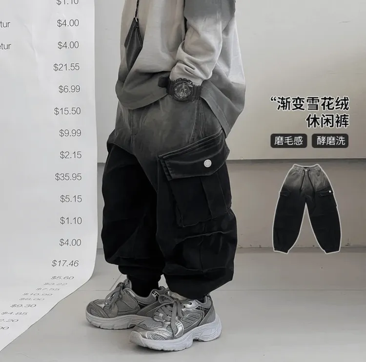 男童工装裤春秋季新款自制渐变中大童时尚长裤磨毛休闲裤子MY333