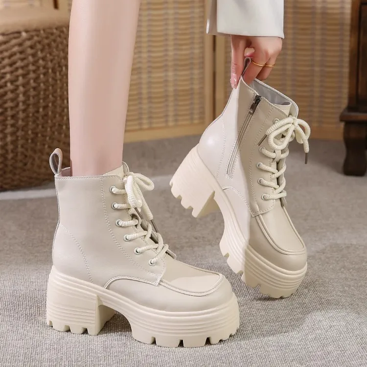 小个子真皮马丁靴女2025秋冬新款厚底增高粗跟英伦风高级感短靴女