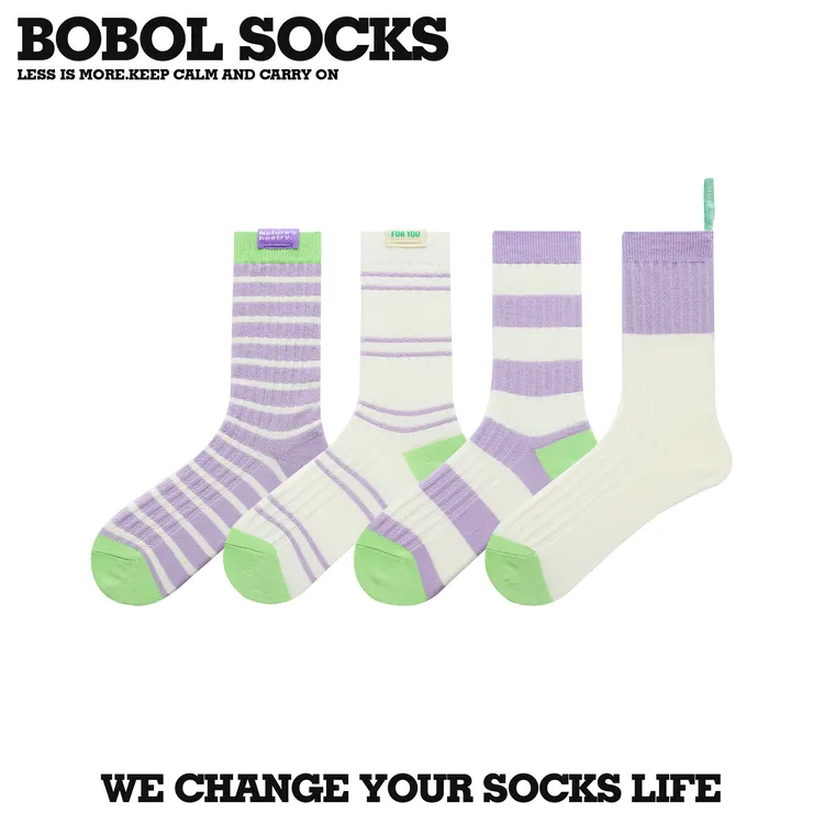 爆爆蓝BOBOL 夏季潮流彩色堆堆袜女袜 女中筒棉女潮袜