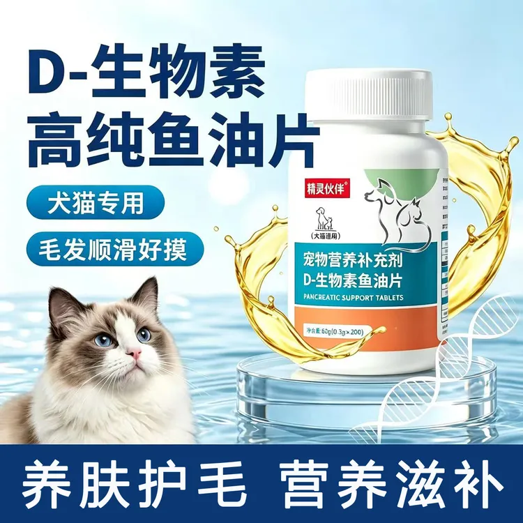 宠物D生物素鱼油片美毛护肤防掉毛必备维生素片深海鱼油片生物素