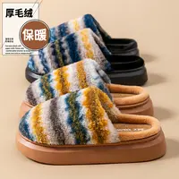 米秋绅家居棉拖鞋居家用外穿格子波浪棉拖鞋