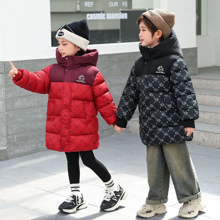 HAL.DUCK/哈罗小黄鸭儿童中长款棉服中大童拼色外套加厚款棉衣