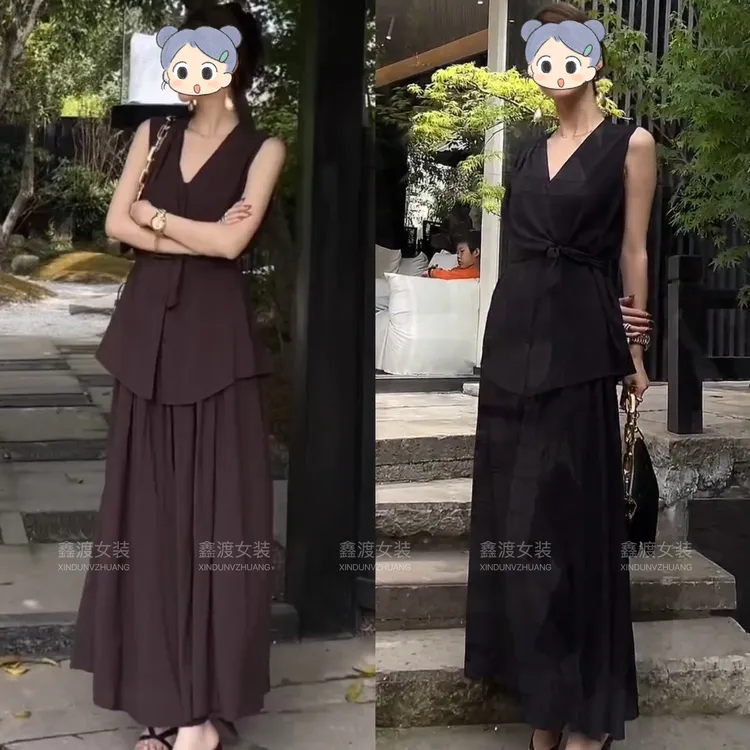 2025春夏新款时尚显瘦气质女士网红洋气两件套百搭款D5201