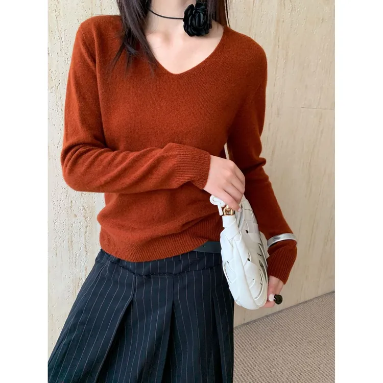 JIUER全羊毛V领无缝毛衣 显瘦气质针织简约休闲百搭纯色88259