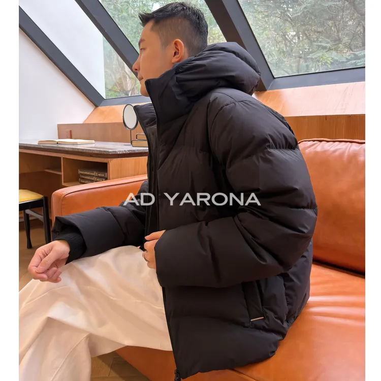 AD YARONA【鹅王】90%白鹅绒黑色短款连帽羽绒服外套