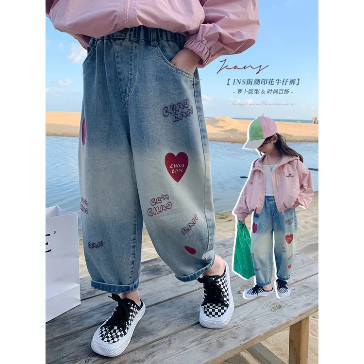 新款爆款洋气女童牛仔裤春秋款2025新款洋气儿童裤子秋装小女孩秋