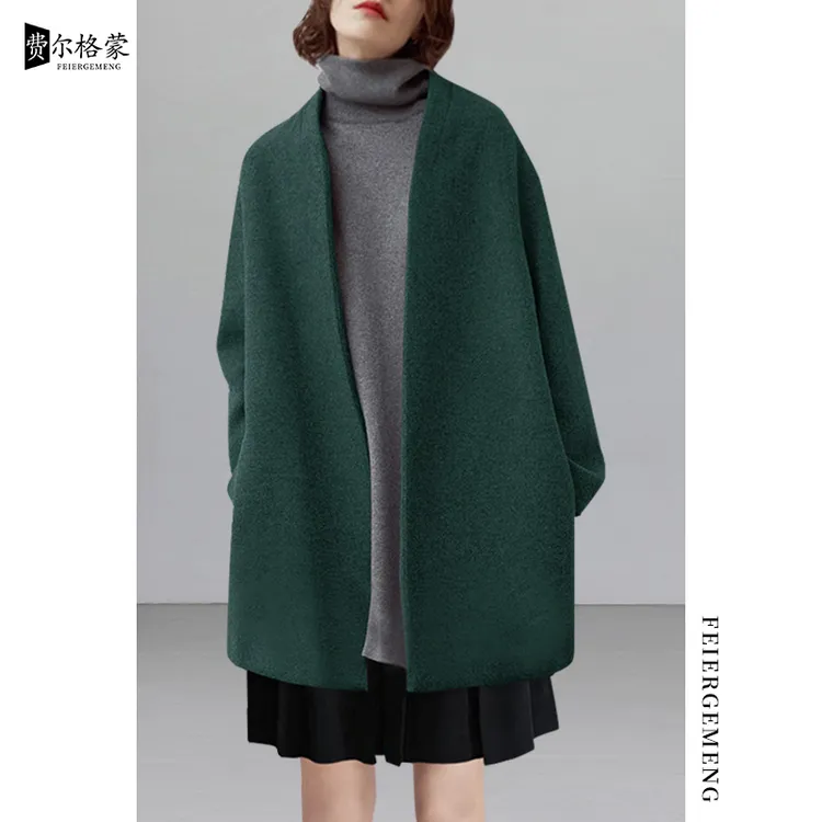 秋冬新款欧美复古绿气质羊毛呢外套女小个子零羊毛呢子大衣保暖潮