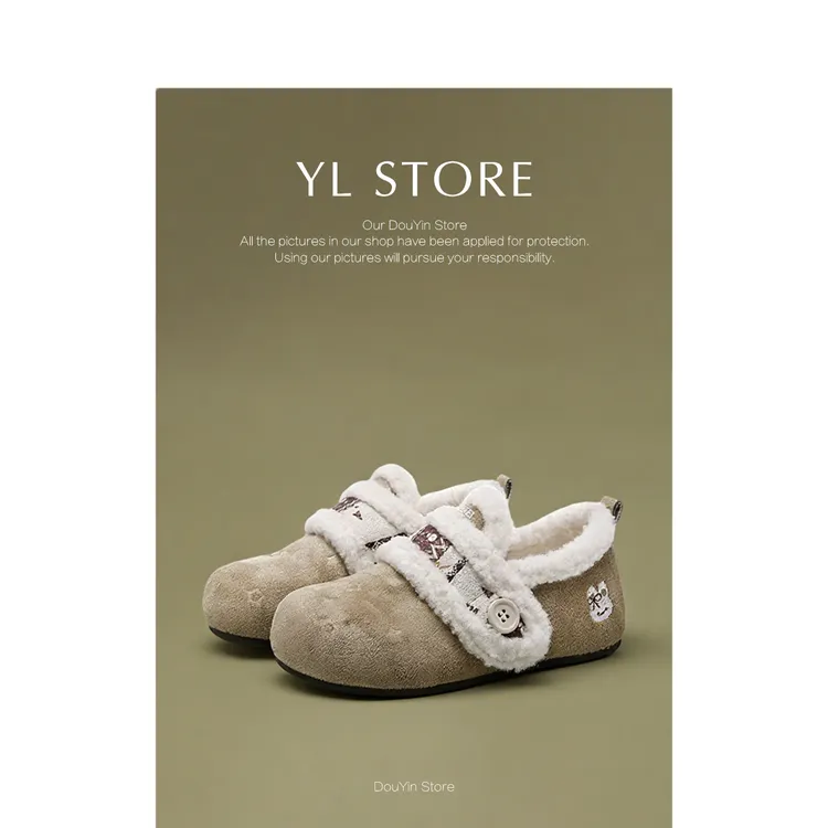 YL STORE冬季厚底保暖加绒勃肯鞋女包头懒人一脚蹬棉鞋外穿毛毛鞋