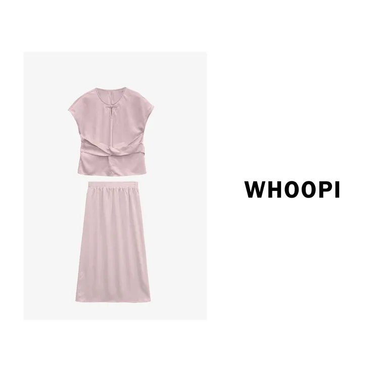 【Whoopi】【卡普里仲夏】南法轻氧套装~粉色重工上衣+半身裙女夏季
