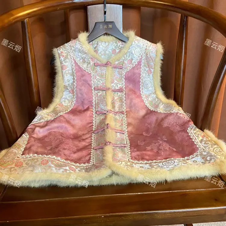 【心琪】新中式秋冬加棉马甲刺绣中国风盘扣厚款圆领复古上衣马夹