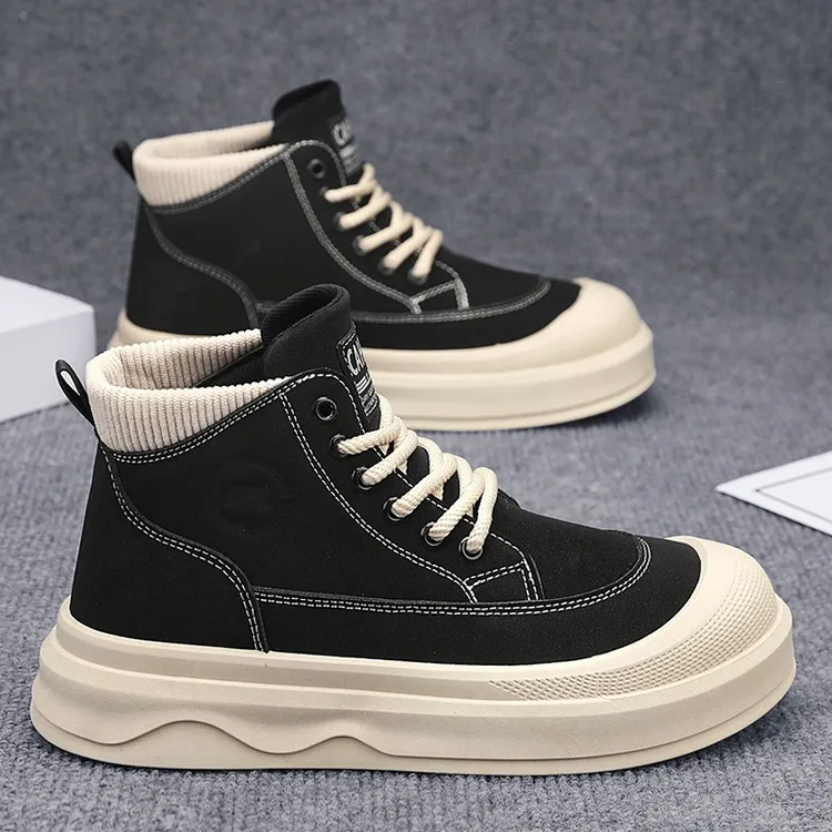 【国潮男鞋】男鞋秋冬新款潮流厚底工装马丁靴时尚百搭软底高帮板鞋