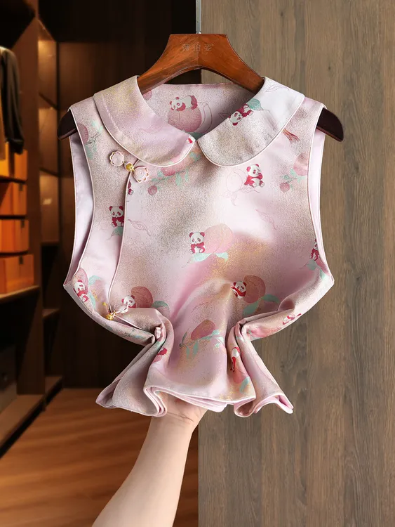 2025早秋高级感时尚熊猫印花国风上衣新款新中式提花百搭马甲背心
