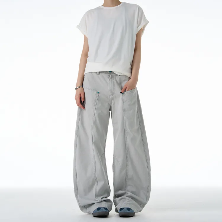 THLPAO复古绿松石弯刀休闲裤男女宽松解构设计vintage阔腿裤子ins