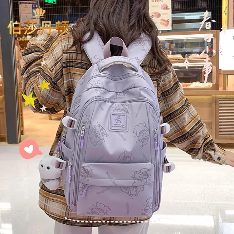 伯莎丹顿书包女小学生三到六年级双肩包简约高中生初中生背包女