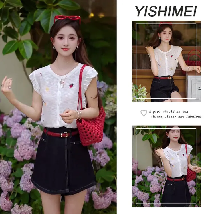 女装套装夏装2025年新款爆款刺绣针织开衫上衣显瘦裙裤两件套装