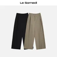 Le Samedi马油叶儿【法兰克福】利落显瘦修胯 连腰对褶阔腿西裤