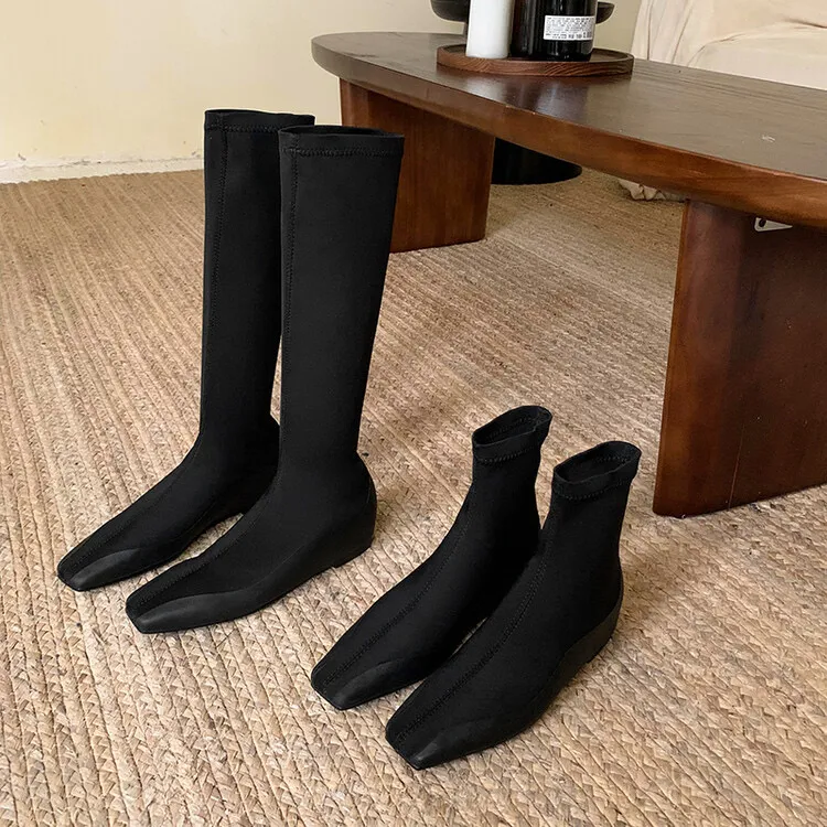 【XIAOXIA】秋冬4cm内增高瘦瘦靴百搭瘦腿袜子弹力靴矮筒/高筒靴