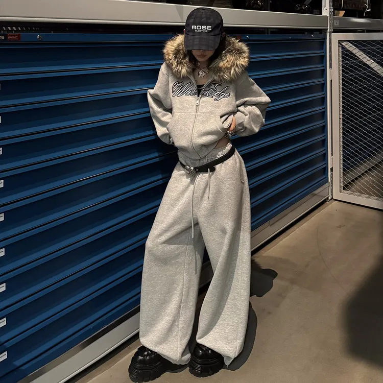 WARDEN EDGE雾岛听风 灰色宽松低腰卫裤女小个子松紧腰阔腿休闲裤