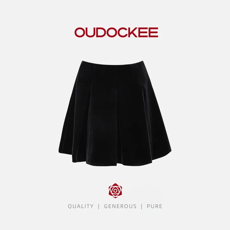 OUDOCKEE 鸥鸥 【丝绒裙】复古蓬蓬短裙高腰显瘦半身裙 BACE799T