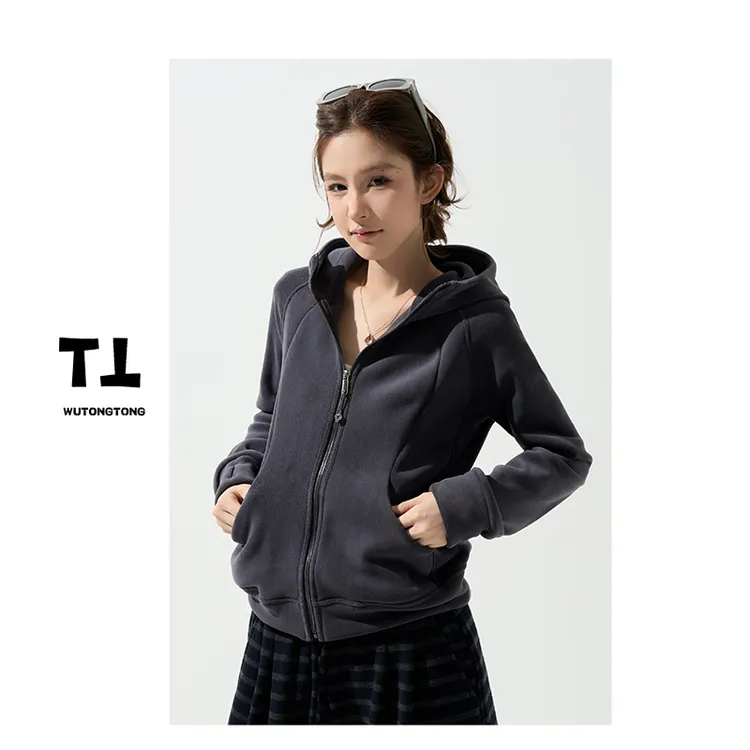 10/22【橡木古语】冬季连帽磨毛开衫长袖外套女韩版短款上衣62859