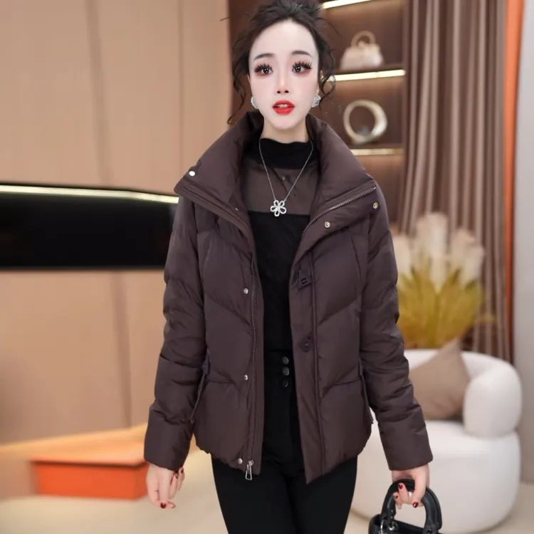 简约风立领短款羽绒服女2025冬季新款白鸭绒加厚保暖显瘦外套上衣