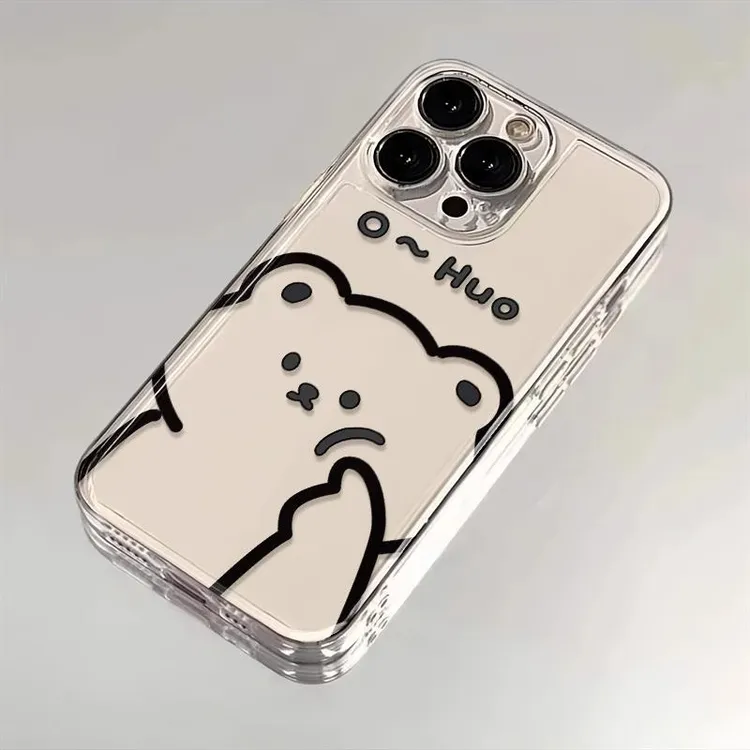 哦豁线条小熊适用15promax苹果13手机壳iPhone16可爱12卡通14网红