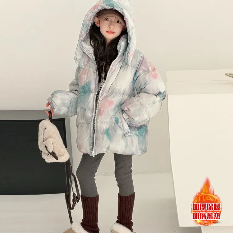 女童羽绒棉服冬装2025新款大童加厚棉衣女孩儿童韩系渐变色面包服