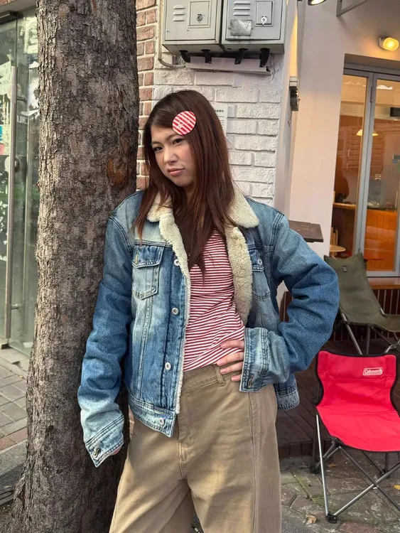 conlise【弗兰克】做旧气质羊羔绒丹宁牛仔外套 保暖毛内胆棉服夹克