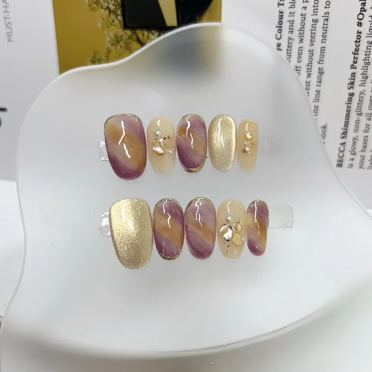 【琉金紫韵】大花美甲纯手工手绘晕染跳色猫眼高级感手工穿戴甲美
