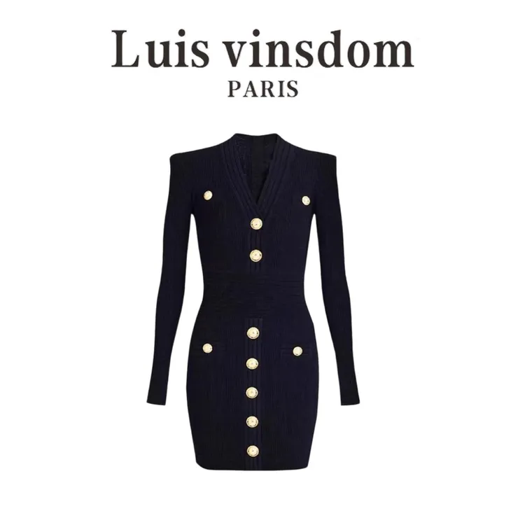 巴小曼高品质黑金系列气质修身显瘦针织长袖包臀连衣裙秋