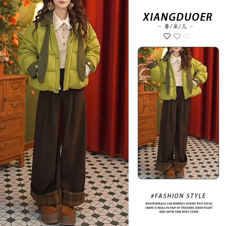 韩系休闲风时尚潮流套装女2026年秋冬新款慵懒简约上衣裤子两件套