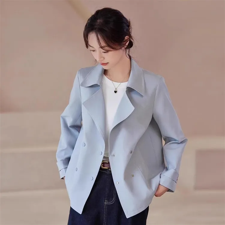 微胖女装短款风衣女2025早春秋新款简约休闲宽松小个子大码短外1