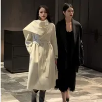 高端定制设计师款围巾领秋冬毛呢大衣衣长112