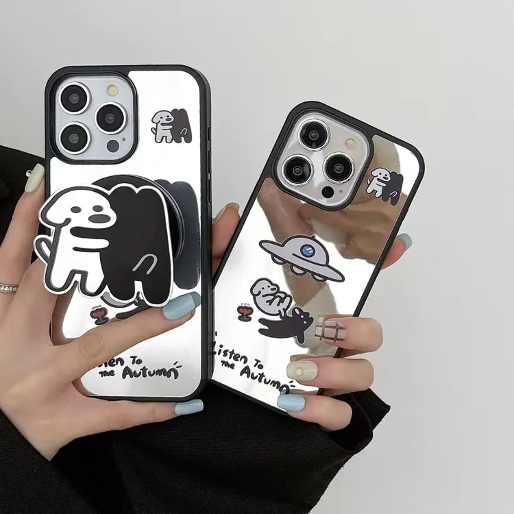 壹可爱磁吸狗狗支架适用iPhone14手机壳苹果15promax镜面卡通13手